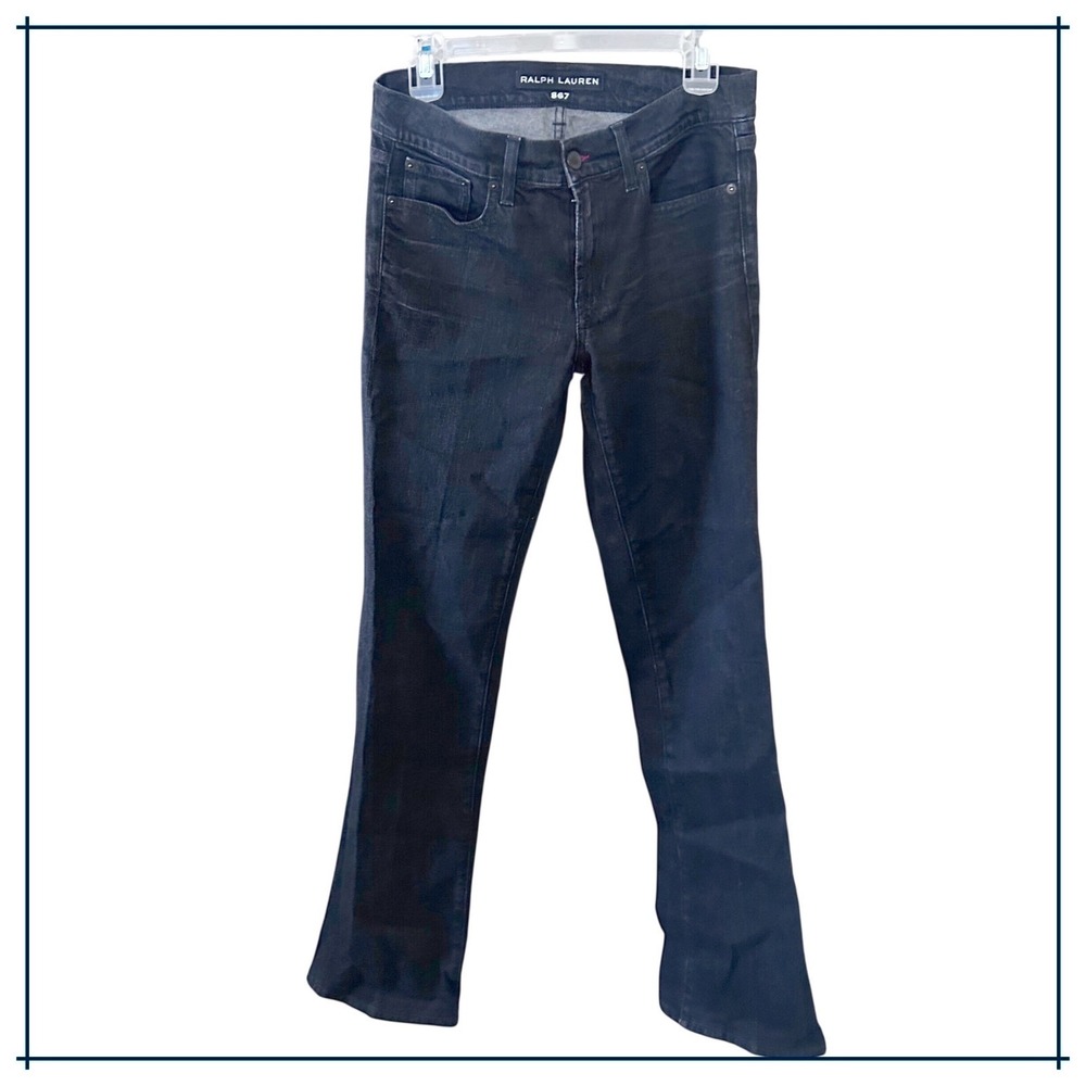 Ralph Lauren 867 Women's Slim Flare Jeans Dark Wash Whiskered Denim